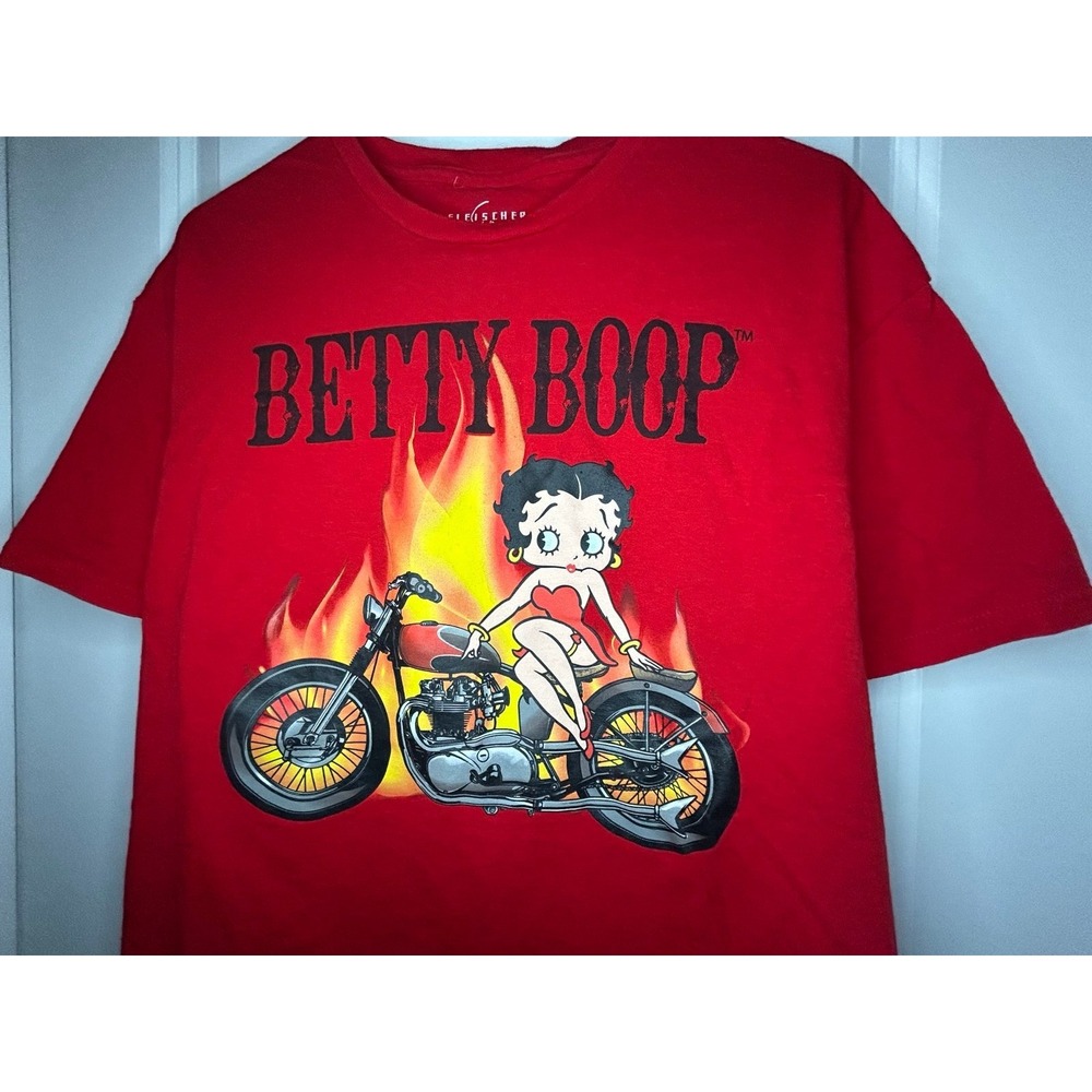 Betty Boop Flaming‎ Motorcycle Big Graphic Red T-Shirt